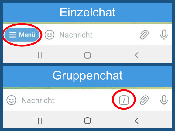 Menü Gruppe und Einzeln
